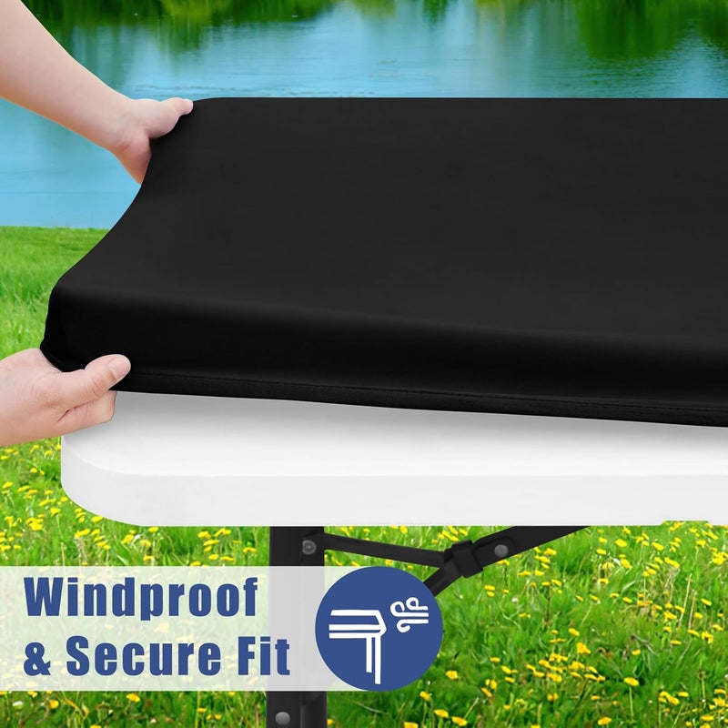Moosfor Picnic Table Cover with Bench Covers, Elastic Fitted Spandex Tablecloths for 6 Foot Rectangle Tables, Stretch Washable Patio Tablecloth for Outdoor, Camping (Black, 30"x72") - Image 3